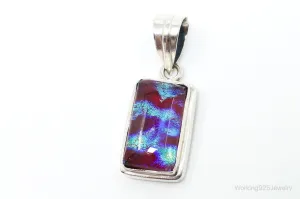 Vintage Dichroic Glass Sterling Silver Necklace Pendant