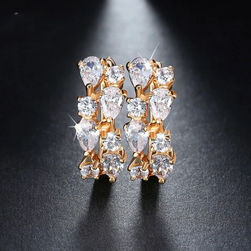 Vintage Leaf Design Earring with Luxury AAA Marquise Cut Austrian CZ Crystal Platinum Plated Earrings for Girls Gift