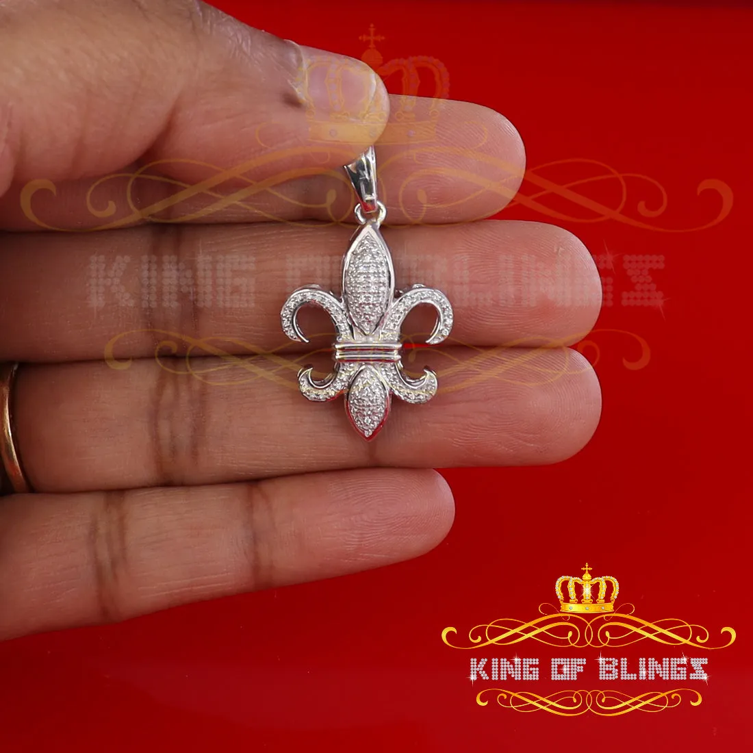 White 925 Fleur de Lis Shape Sterling Silver Pendant with 0.50ct Cubic Zirconia